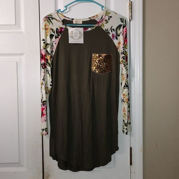 Be Stage  floral sleeve tunic top Sz M - Picture 1 of 7